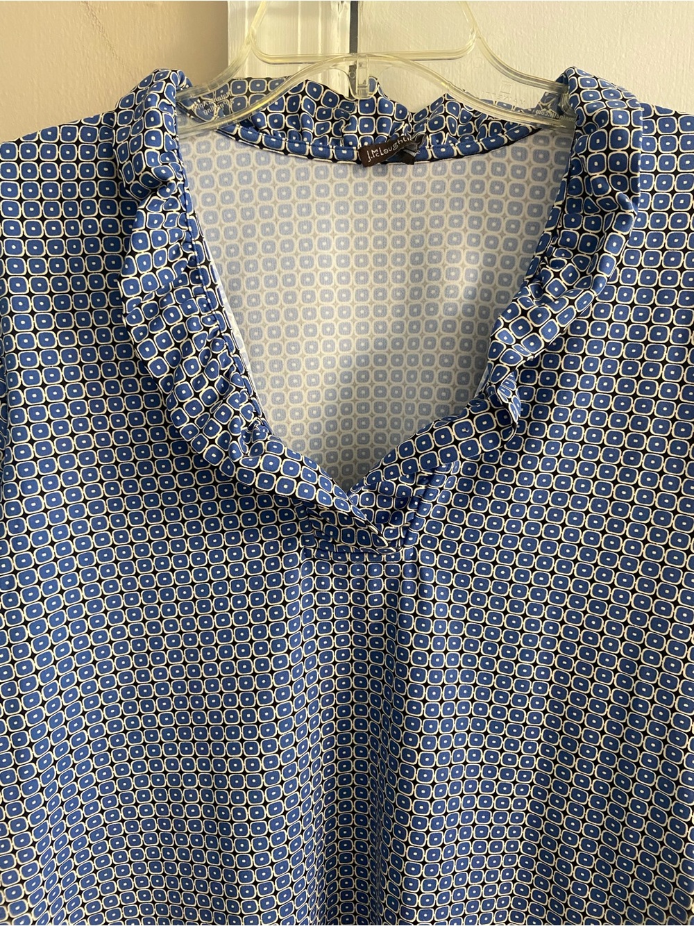 J. McLaughlin Blue Printed Ruffle V-Neck Long Sleeve Top XL - Picture 4 of 7